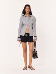 Grey Textured Cropped Shirt